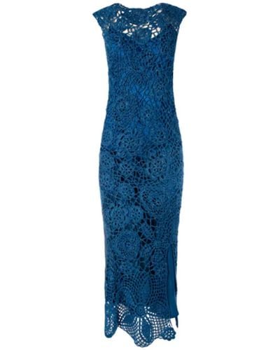 Alejandra Alonso Rojas Classic Crochet Dress - Blue