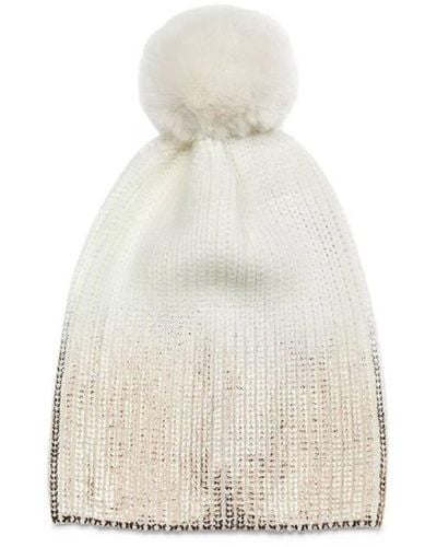 Jocelyn Gold Metallic Pom Pom Knit Hat Beanie One Size - Natural