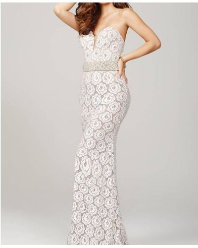Jovani Strapless Lace Gown - White