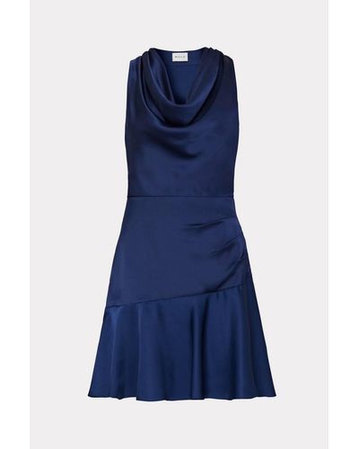 MILLY Nia Satin Cowl Dress In Navy - Blue