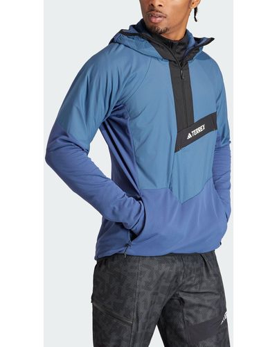 adidas Terrex Techrock Ultralight 1/2-zip Hooded Fleece Jacket - Blue
