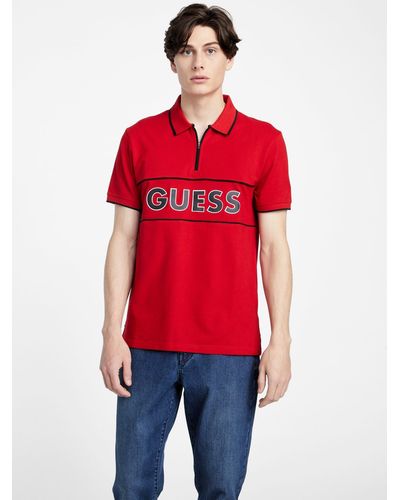 Guess Factory Eco Neil Zip Polo Shirt - Red