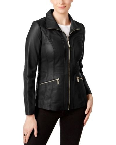 Anne Klein Leather Scuba Jacket - Black
