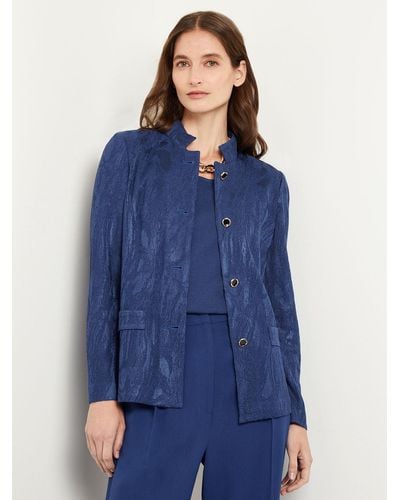 Misook Tailored Jacquard Knit Button Front Jacket - Blue
