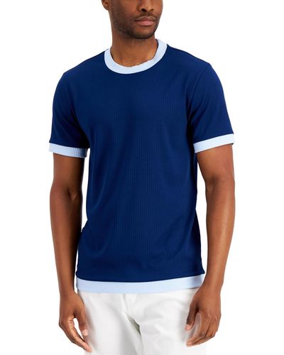 Alfani Ribbed Knit Crewneck T-shirt - Blue