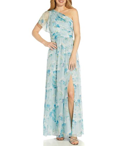 Adrianna Papell Chiffon Floral Print Evening Dress - Blue