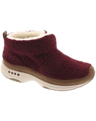 Easy Spirit Faux Fur Cozy Ankle Boots - Red
