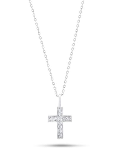 Nicole Miller 14k Or Yellow Gold Cross Pendant Necklace With Cubic Zirconia And 18 Inch Adjustable Chain - White
