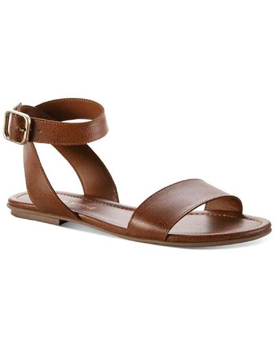 Sun & Stone Miiah Faux Leather Open Toe Flat Sandals - Brown