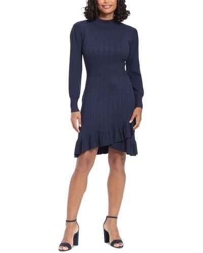 London Times Knit Above-knee Sweaterdress - Blue