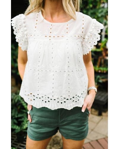 Bishop + Young Babydoll Pom Pom Top - White