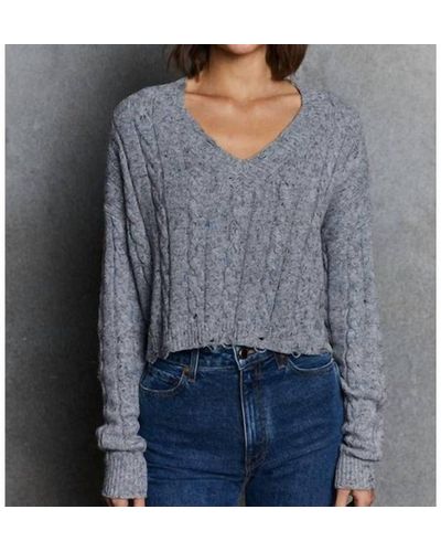 Autumn Cashmere Distressed Cropped Cable Top - Gray