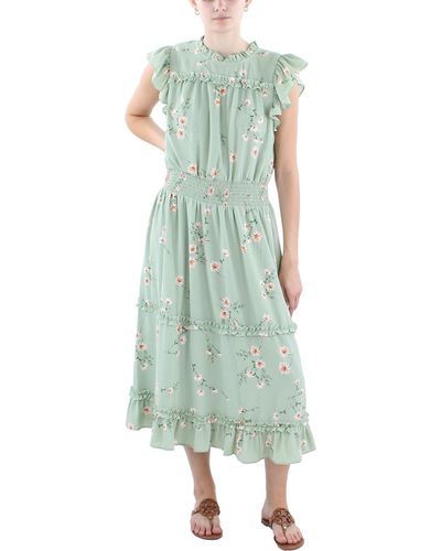 Cece Floral Print Polyester Midi Dress - Green