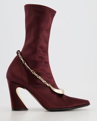 Zimmermann Bordeaux Chain Embellished Crescent Stretch Short Satin Boots - Red