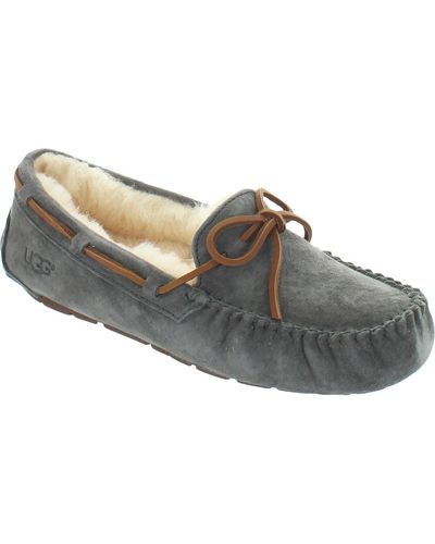 UGG Dakota Suede Sheepskin Lined Moccasin Slippers - Gray