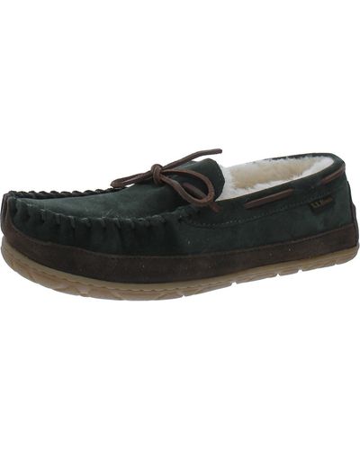 L.L. Bean Wicked Good Suede Fur Lined Driving Moccasins - Black