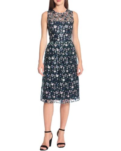 Maggy London Sequined Wedding Cocktail And Party Dress - Blue