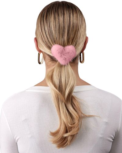 Gorski Hair Elastic With Heart Shaped Mink Fur Pompom - Pink