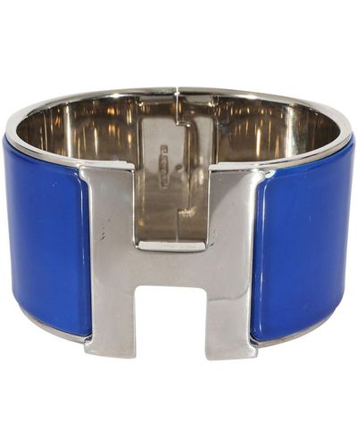 Hermès Palladiam Plated Xl Clic Clac H Bracelet - Blue
