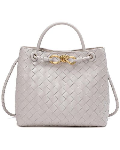 Tiffany & Fred Woven Leather Top Handle Messenger Bag - Gray
