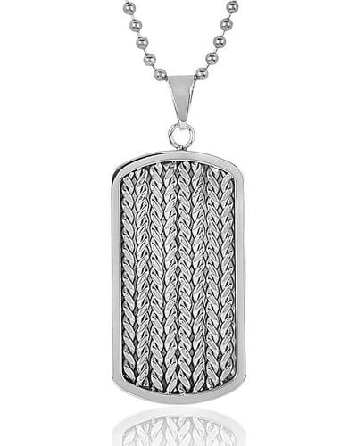 Crucible Jewelry Crucible Los Angeles Stainless Steel Cable Inlay Dog Tag Pendant - White