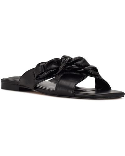 Nine West Misty Faux Leather Open Toe Slide Sandals - Black