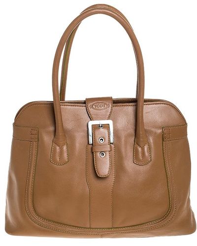 Tod's Leather Buckle Satchel - Brown