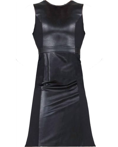 Spanx Leather Like Sleeveless Mixed Media Sheath Dress - Black