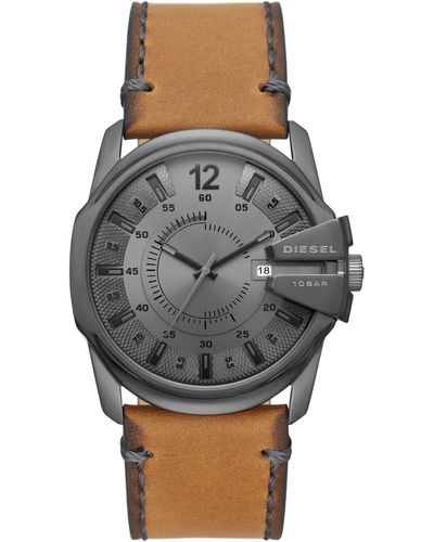 DIESEL 46mm Master Chief Quartz Stainless Steel And Leather Three-hand Watch - Gray