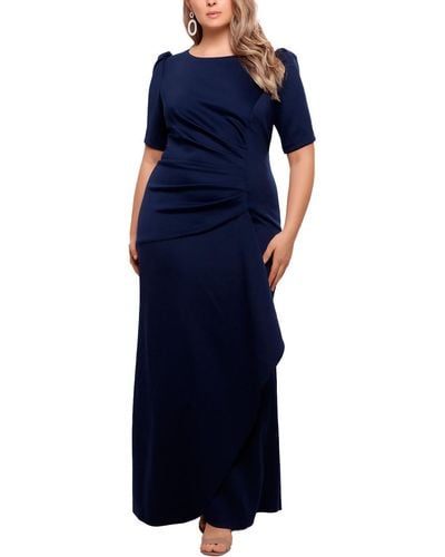 Xscape Plus Faux Wrap Maxi Evening Dress - Blue