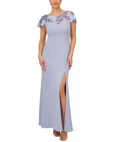 Adrianna Papell Mesh Inset Polyester Evening Dress - Blue