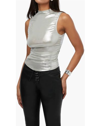 WeWoreWhat Foil Ruched Turtleneck Tank - Gray