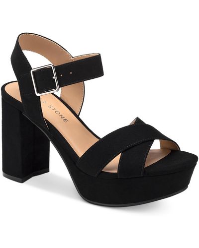 Sun & Stone Dehmii Faux Suede Platform Sandals - Black