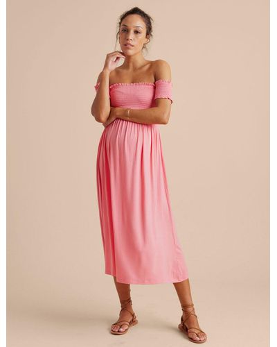 A Pea In The Pod Smocked Off The Shoulder Maternity Maxi Dress - Pink
