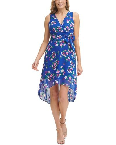 Jessica Howard Petites Chiffon Printed Midi Dress - Blue