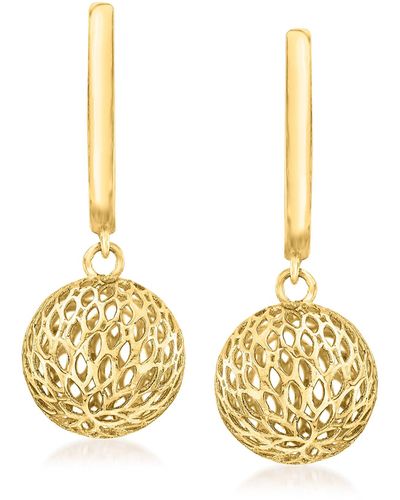 Ross-Simons 14kt Yellow Mesh Ball huggie Hoop Drop Earrings - Metallic