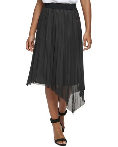 Calvin Klein Pleated Pull On Asymmetrical Skirt - Black