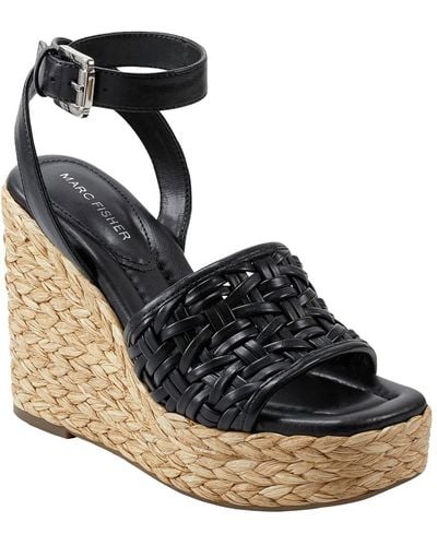 Marc Fisher Godina Faux Leather Ankle Strap Wedge Sandals - Black
