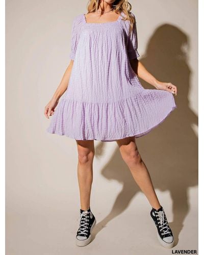Kori Textured Square Neck Dress - Purple
