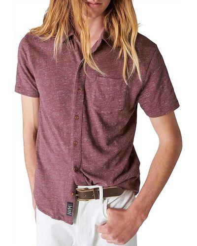 Lucky Brand Linen Short Sleeve Button Up Shirt - Red
