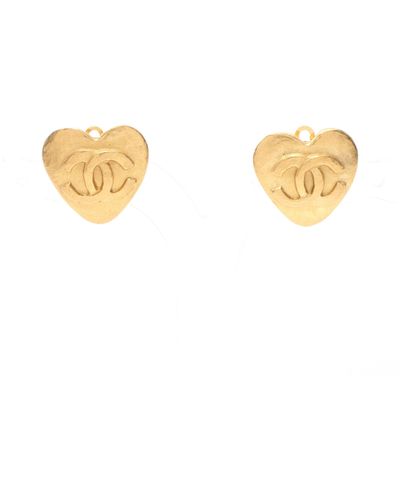 Chanel Coco Mark Heart Earrings Gp Gold 95p - Metallic