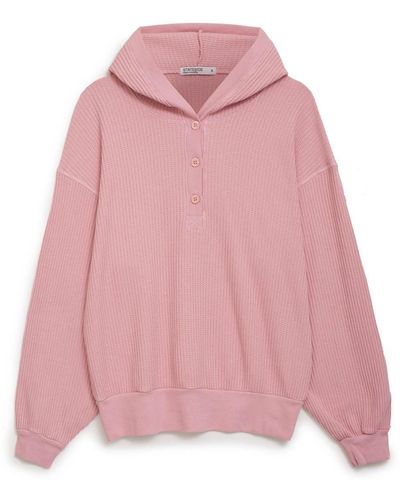 Stateside Luxe Thermal Henley Hoodie - Pink