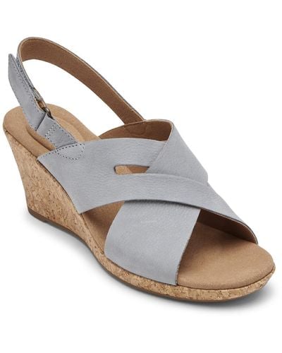 Rockport Briah Leather Slingback Wedge Sandals - Gray