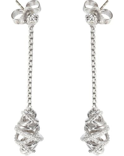 David Yurman Crossover Diamond Chain Drop Earrings - White