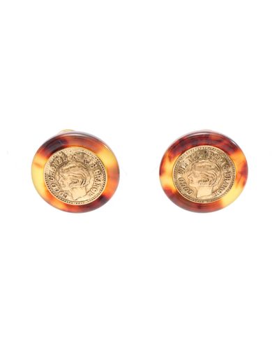 Chanel Earrings Coin Motif Tortoiseshell Gp Gold 97p - Orange
