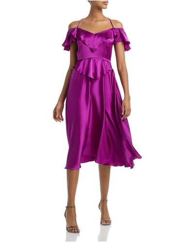 Undra Celeste New York Flounce Off-the-shoulder Midi Dress - Purple