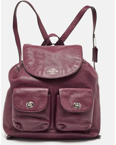 COACH Burgundy Leather Drawstring Backpack - Purple