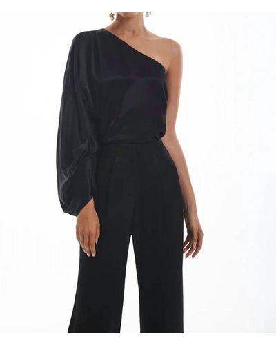 Krisa Pleated One Shoulder Blouse - Black