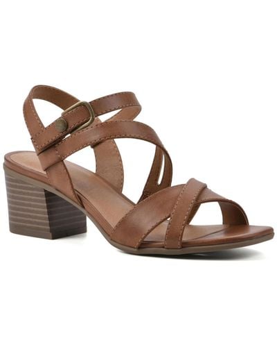White Mountain Let Go Faux Leather Ankle Strap Block Heel - Brown