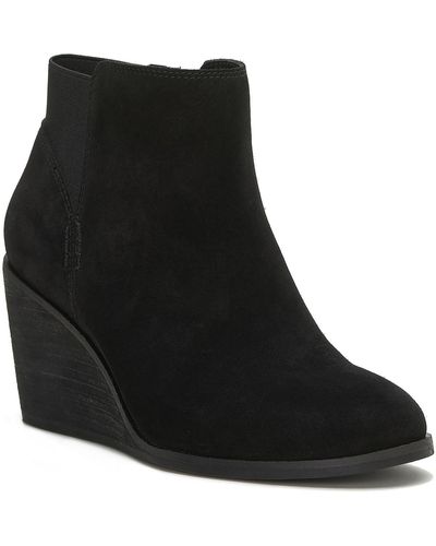Lucky Brand Zorlina Leather Ankle Boot Wedge Boots - Black